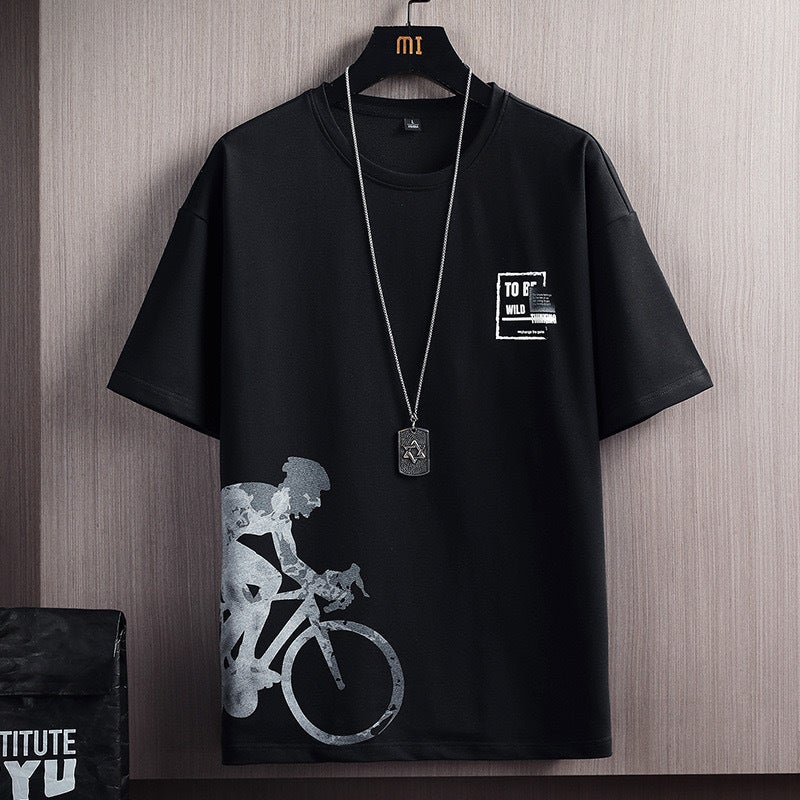 Cool Ice Silk Gradient Mens Quick-Dry T-shirt Bicycle-Black-Short Sleeve