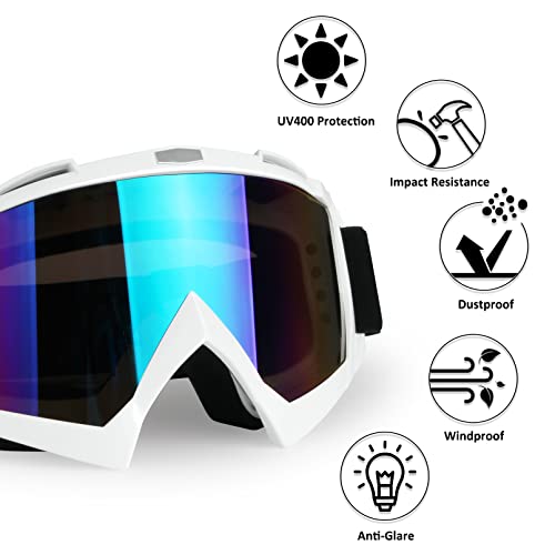 4-FQ Motocross Goggles for Men Women Adult Youth - Windproof Dirt Bike Goggles, Dustproof UTV MX OTG Offroad Riding Racing Skiing Glasses (White Frame+Color Lens) - Image 2