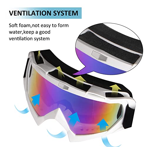 4-FQ Motocross Goggles for Men Women Adult Youth - Windproof Dirt Bike Goggles, Dustproof UTV MX OTG Offroad Riding Racing Skiing Glasses (White Frame+Color Lens) - Image 3
