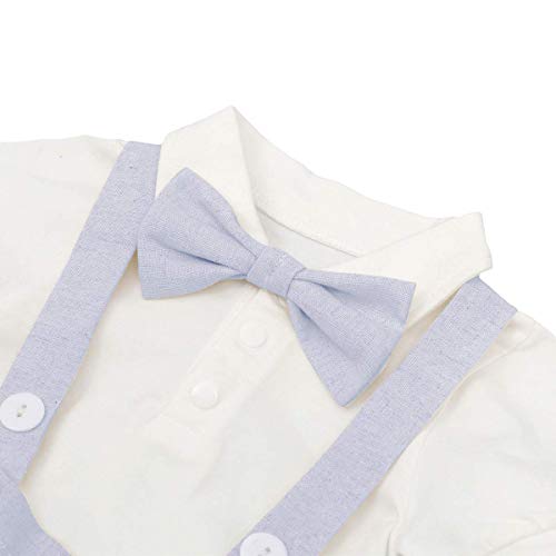 IDOPIP Baby Boys Formal Suit Cake Smash Outfit 1st/2nd Birthday Party Romper Shirt + Suspenders Shorts Bib pants + Bowtie 3Pcs Set Summer Wedding Baptism Christening Clothes for Photo Shoot Blue 6-12M - Image 4