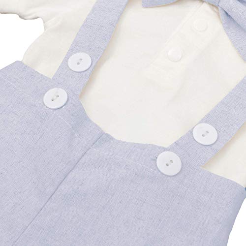IDOPIP Baby Boys Formal Suit Cake Smash Outfit 1st/2nd Birthday Party Romper Shirt + Suspenders Shorts Bib pants + Bowtie 3Pcs Set Summer Wedding Baptism Christening Clothes for Photo Shoot Blue 6-12M - Image 5
