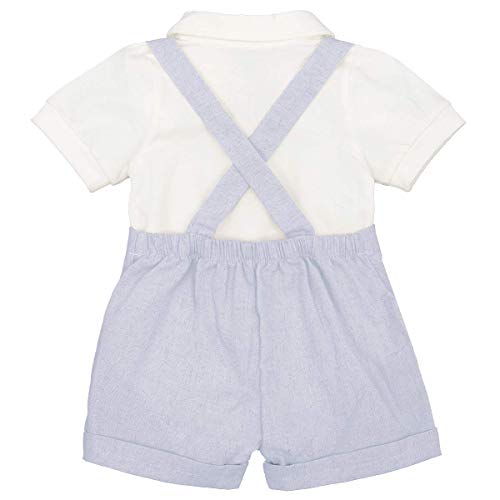 IDOPIP Baby Boys Formal Suit Cake Smash Outfit 1st/2nd Birthday Party Romper Shirt + Suspenders Shorts Bib pants + Bowtie 3Pcs Set Summer Wedding Baptism Christening Clothes for Photo Shoot Blue 6-12M - Image 2