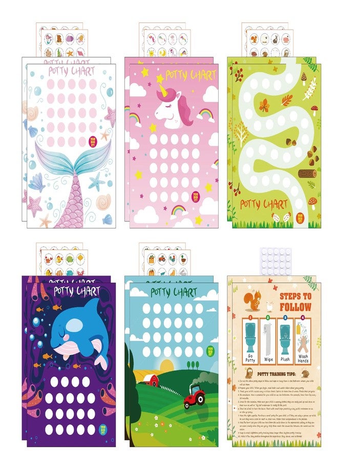 Adullpony Potty Training Chart Potty Training Sticker Chart - 5 Fun Styles Potty Sticker Chart with Rewards for Toddlers Girls, Motivational Potty Training Rewards for Kids - Image 1