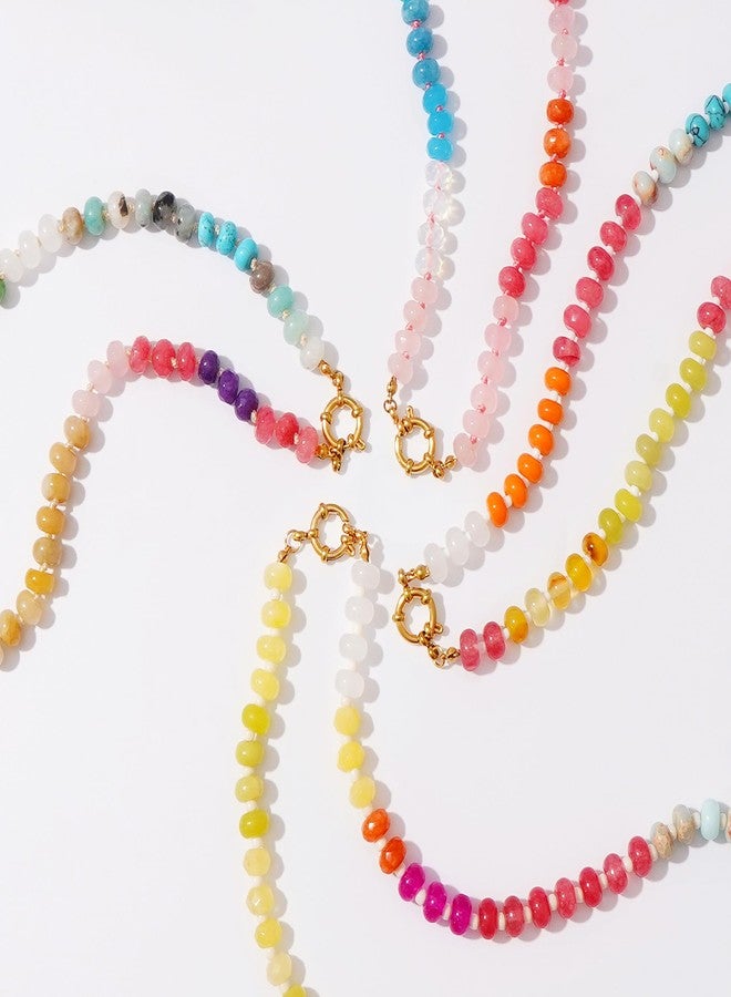 LALAPPLE Colorful Beaded Gemstone Necklace for Women, Boho Rainbow Bead Choker with Natural Stone Crystal Beads, Handmade Summer Beach Necklace Jewelry, 17.5 inches, Stone, natural stone - Image 5