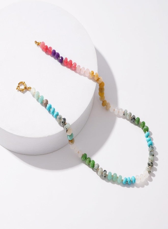 LALAPPLE Colorful Beaded Gemstone Necklace for Women, Boho Rainbow Bead Choker with Natural Stone Crystal Beads, Handmade Summer Beach Necklace Jewelry, 17.5 inches, Stone, natural stone - Image 4