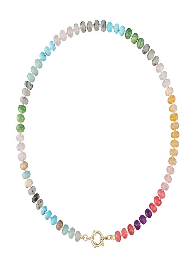 LALAPPLE Colorful Beaded Gemstone Necklace for Women, Boho Rainbow Bead Choker with Natural Stone Crystal Beads, Handmade Summer Beach Necklace Jewelry, 17.5 inches, Stone, natural stone - Image 1