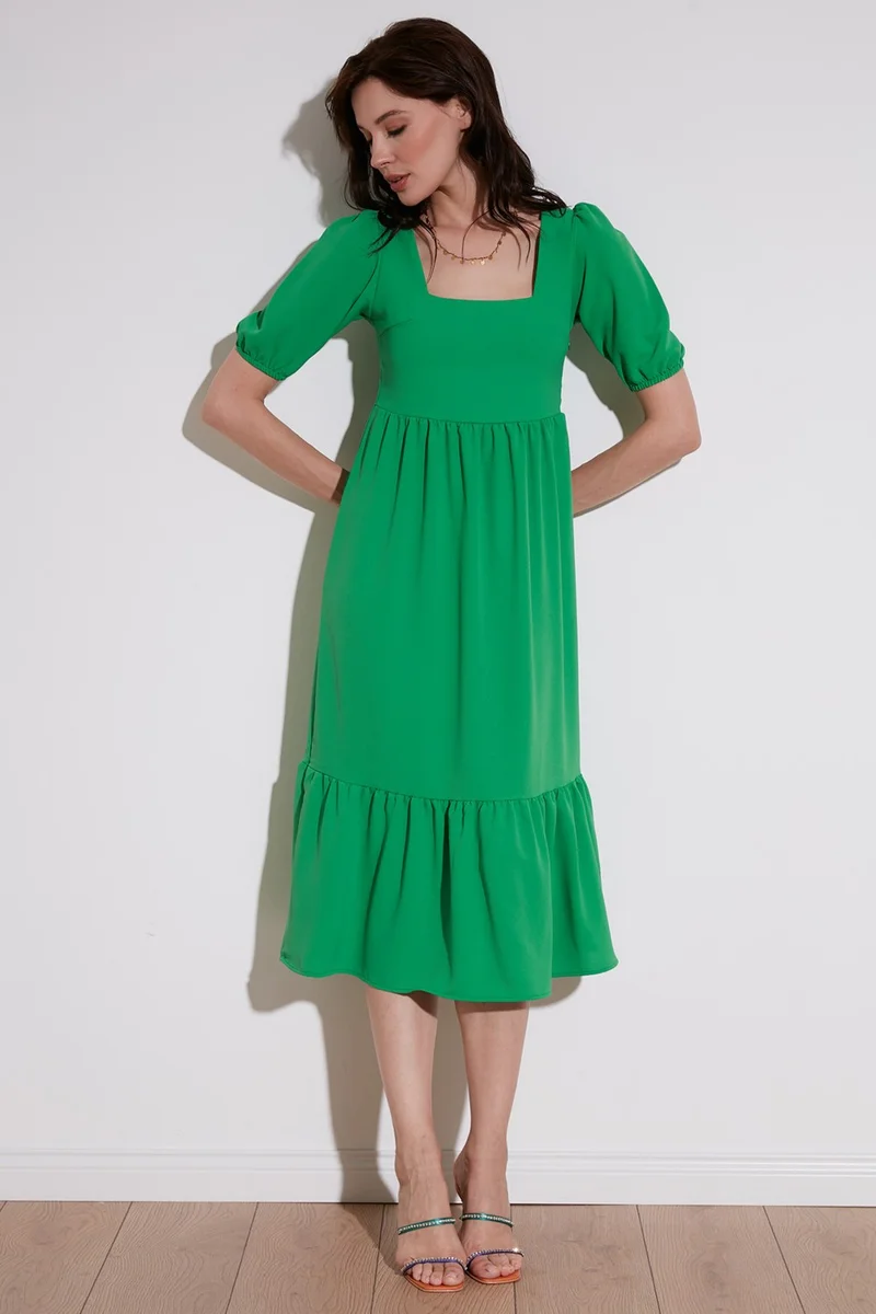 Lela Comfortable Fit Square Collar Flounced Long Dress Women's Dress 42190350