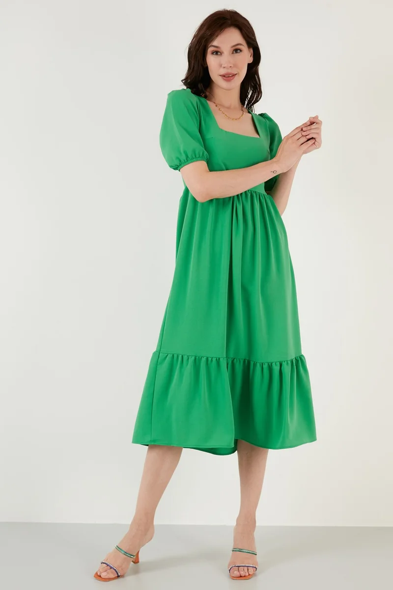 Lela Comfortable Fit Square Collar Flounced Long Dress Women's Dress 42190350