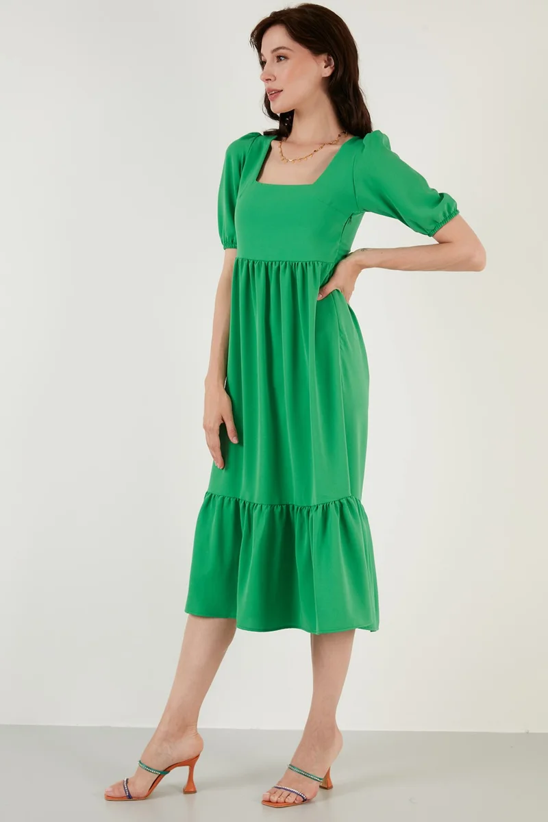 Lela Comfortable Fit Square Collar Flounced Long Dress Women's Dress 42190350