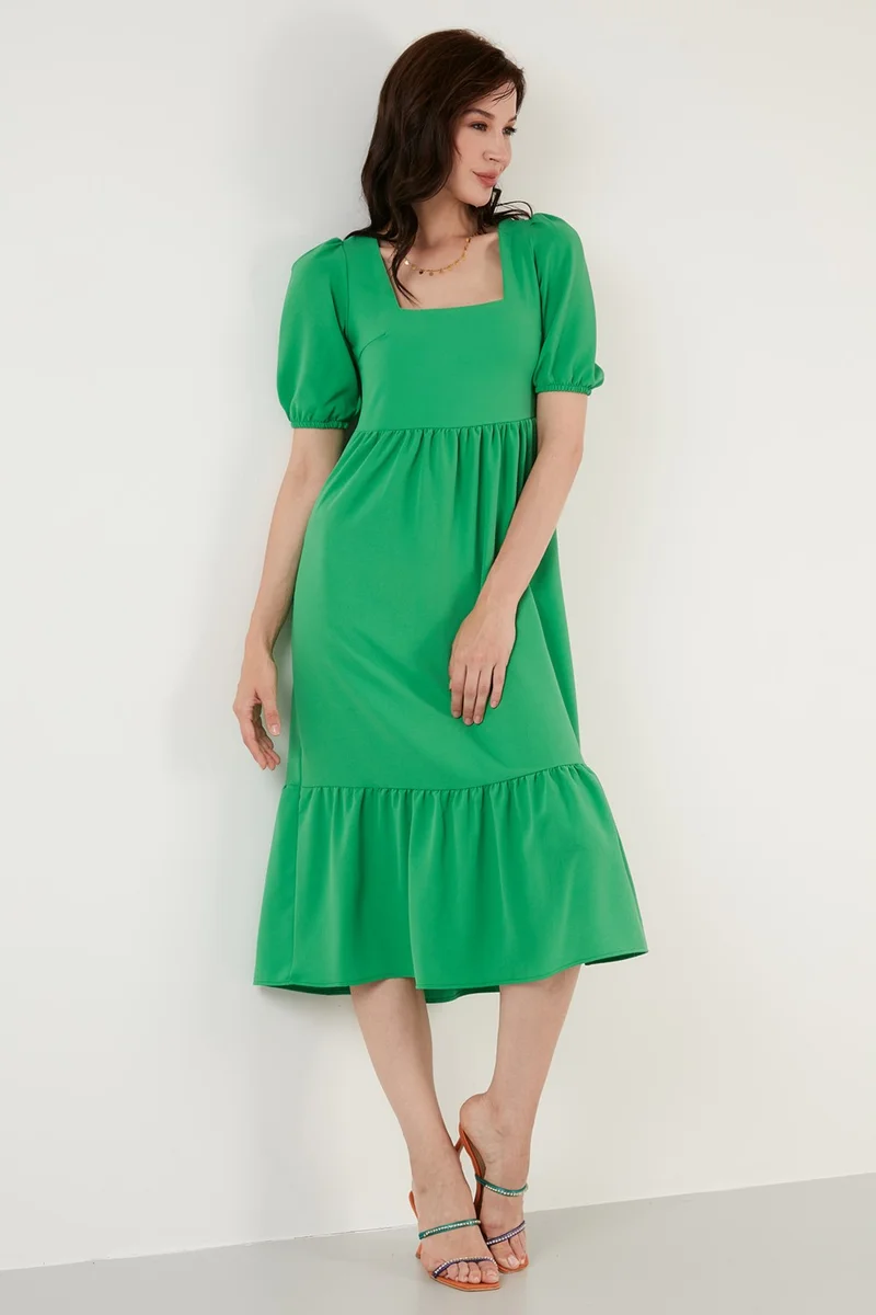 Lela Comfortable Fit Square Collar Flounced Long Dress Women's Dress 42190350
