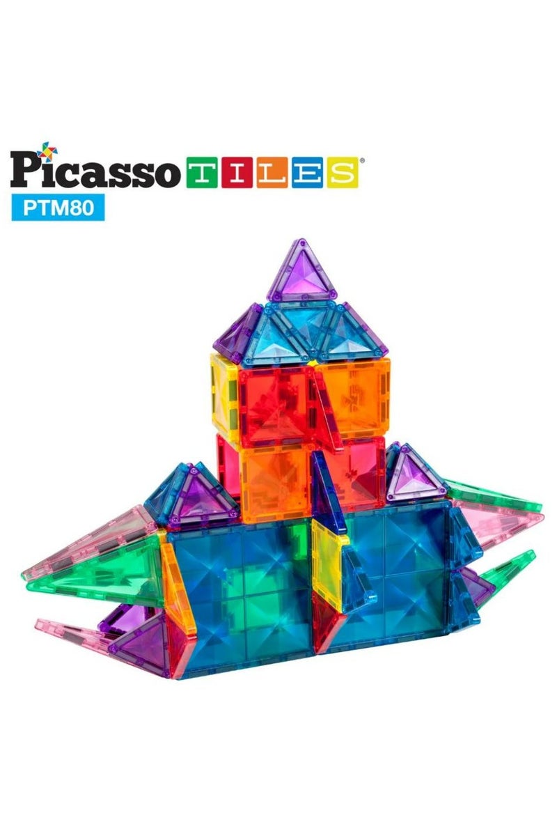 PicassoTiles مجموعة بلاط بيكاسو المغناطيسي المصغر 80 قطعة | بلاط مغناطيسي | كتل بناء | مجموعة ألعاب تعليمية | مجموعة بناء لتطوير عقل الطفل - Image 3