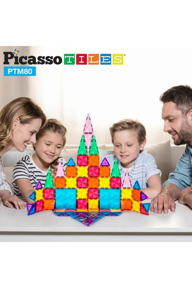 PicassoTiles مجموعة بلاط بيكاسو المغناطيسي المصغر 80 قطعة | بلاط مغناطيسي | كتل بناء | مجموعة ألعاب تعليمية | مجموعة بناء لتطوير عقل الطفل - Image 4