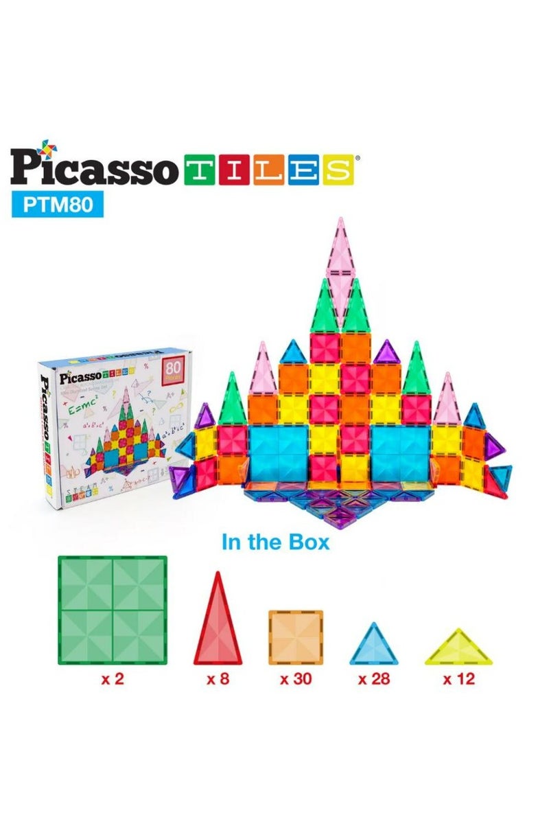 PicassoTiles مجموعة بلاط بيكاسو المغناطيسي المصغر 80 قطعة | بلاط مغناطيسي | كتل بناء | مجموعة ألعاب تعليمية | مجموعة بناء لتطوير عقل الطفل - Image 5