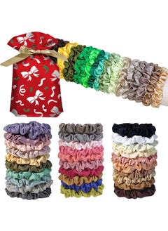 40PCS Satin Elastic Hair Scrunchies Seamless Ponytail Holders Variety Hair Ties Hair Bands Scrunchy Hair Ties For Thick and Curly Gift Bag 40 Colors
