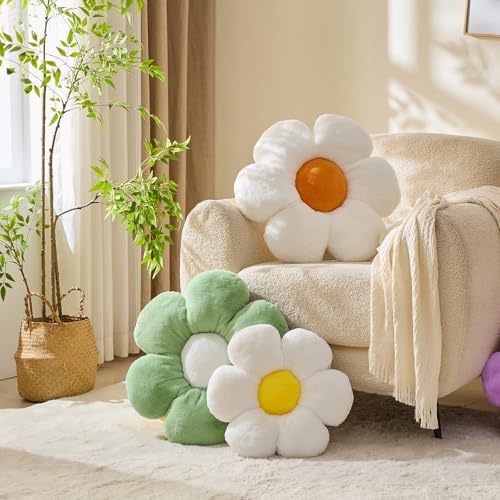 CANGHI Flower Pillows Flower Shaped Throw Pillow Cute Daisy Pillows Seating Cushions for Adults Kids Home Bedroom Sofa Chair Couch Decor (4pcs White/Pink/Yellow/Green, 15.74 inch) - Image 2