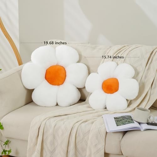CANGHI Flower Pillows Flower Shaped Throw Pillow Cute Daisy Pillows Seating Cushions for Adults Kids Home Bedroom Sofa Chair Couch Decor (4pcs White/Pink/Yellow/Green, 15.74 inch) - Image 4