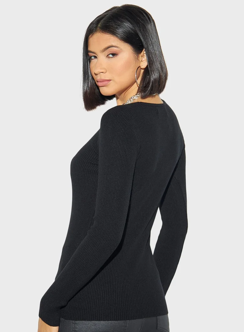 2Xtremz Square Neck Ribbed Sweater