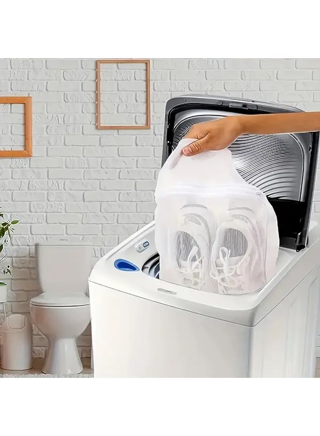 2pcs Durable Polyester Shoe Washing Machine Bags with Elastic Band and Zipper Closure Rectangular Laundry Bags for Sneakers Sports Shoes Delicates Machine Washable Tear Resistant Home Storage Organizer Laundry Bags - Image 3