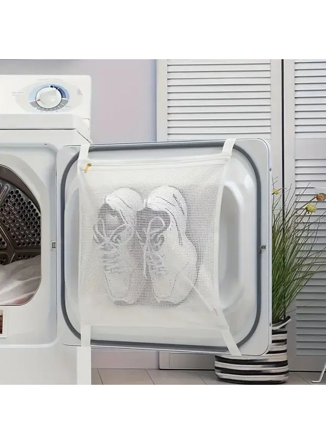 2pcs Durable Polyester Shoe Washing Machine Bags with Elastic Band and Zipper Closure Rectangular Laundry Bags for Sneakers Sports Shoes Delicates Machine Washable Tear Resistant Home Storage Organizer Laundry Bags - Image 1
