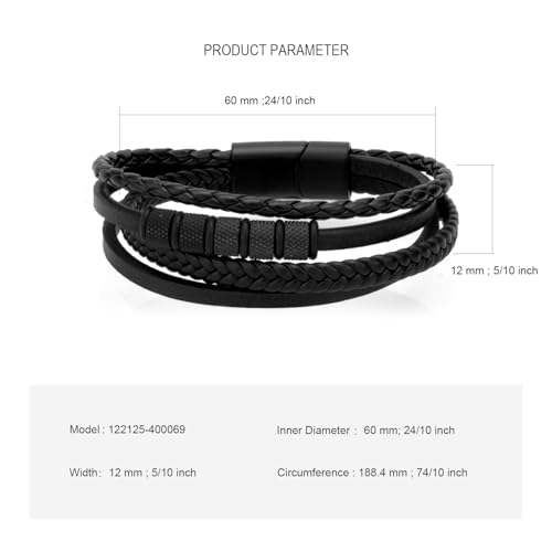 wynameleri Leather Bracelet for Men Black Twists Design Black Beads in Gift Box - Image 2