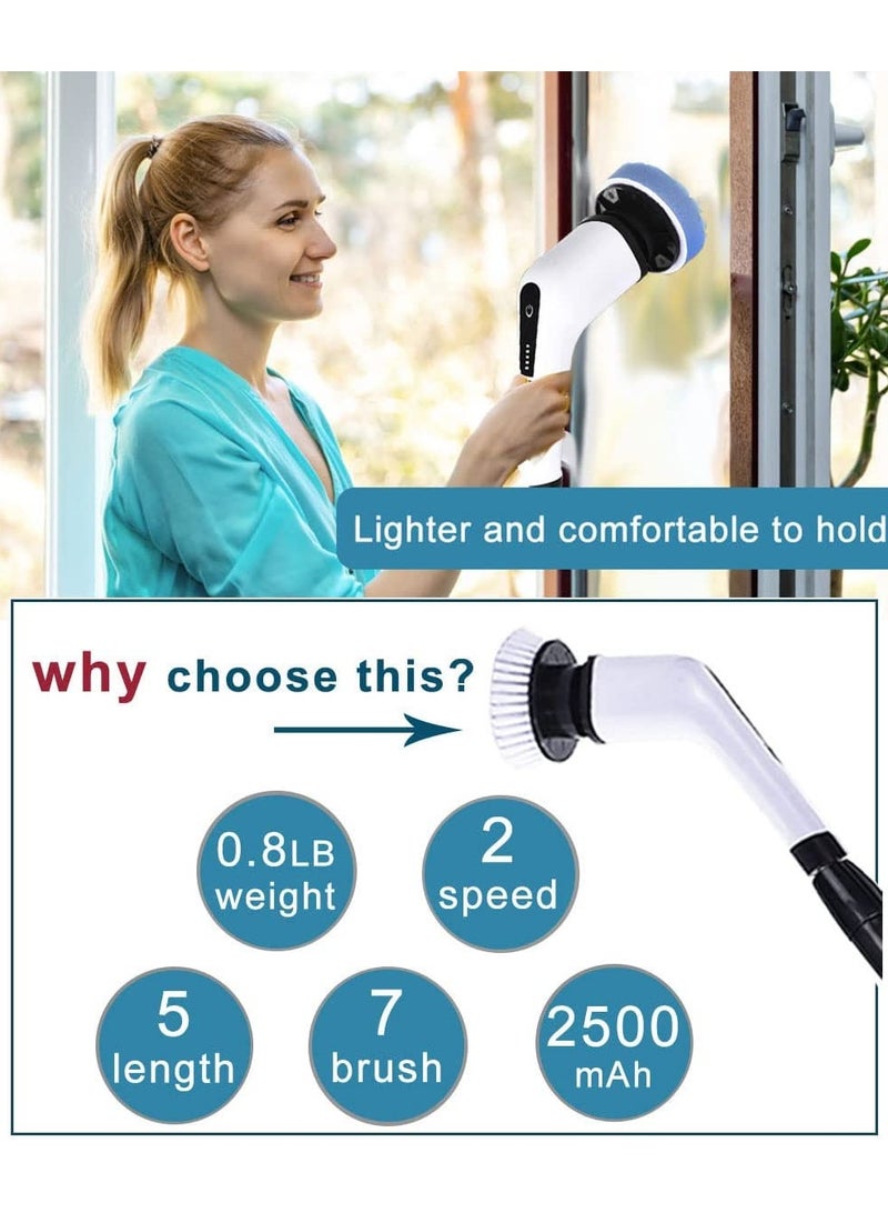 Electric Spin Scrubber Rechargeable Cleaning Brush with 7 Replaceable Brush Heads, Cordless and Portable Power Scrubber, Electric Bathroom Scrubber for Cleaning Tile, Sink, Window, Floor, Tub, Car - Image 4