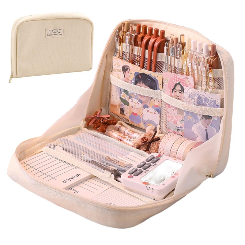 Fcteap Pencil Case Pouch Box Cute Kawaii Large Capacity Aesthetic Zipper Pen Holder Organizer Bag for Office Workspace Supplies Desk Accessories Travel (Green) - Image 1