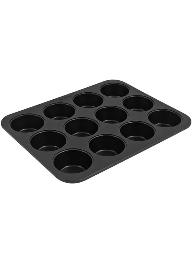 CHEFMADE Muffin Pan, 12-Cavity Non-Stick Mini Cupcake Pan Bakeware for Oven Baking (BLACK) - Image 1