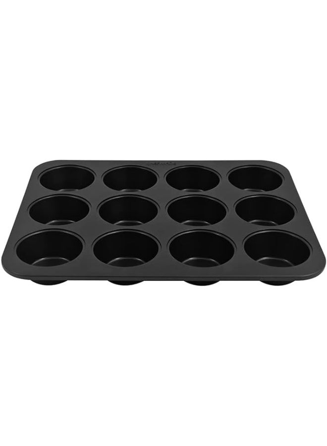 CHEFMADE Muffin Pan, 12-Cavity Non-Stick Mini Cupcake Pan Bakeware for Oven Baking (BLACK) - Image 3