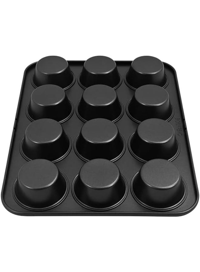 CHEFMADE Muffin Pan, 12-Cavity Non-Stick Mini Cupcake Pan Bakeware for Oven Baking (BLACK) - Image 5