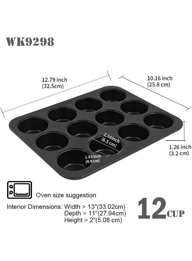 CHEFMADE Muffin Pan, 12-Cavity Non-Stick Mini Cupcake Pan Bakeware for Oven Baking (BLACK) - Image 2