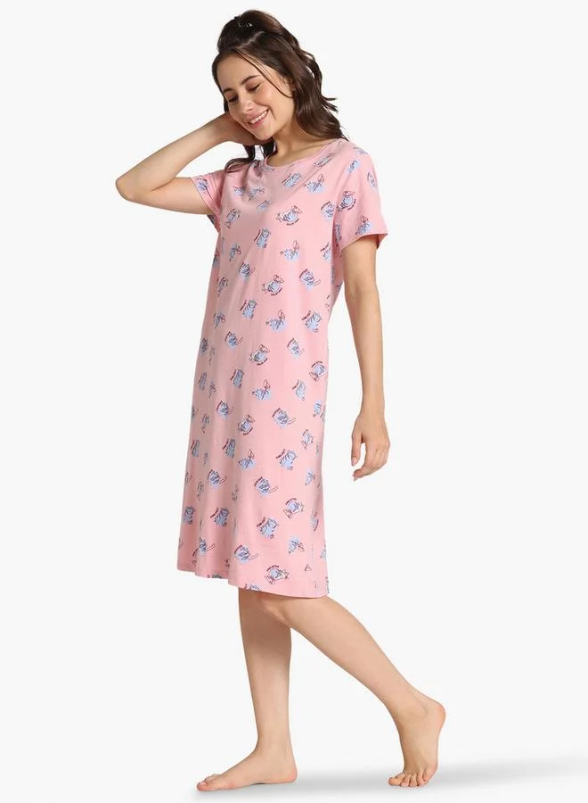 zivame Zivame All-Over Cat Print Night Dress
