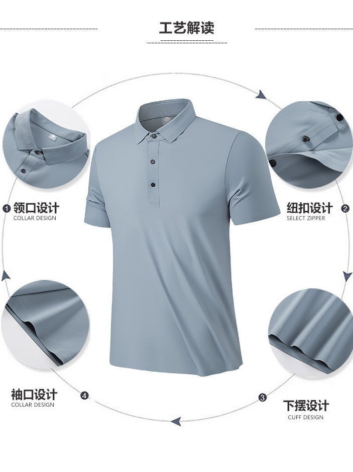 Men'S Polo Shirt Business Ice Silk T-Shirt Men'S Lapel Sports Casual Loose Breathable Half-Sleeved Top Trendyy Short-Sleeved - Image 2