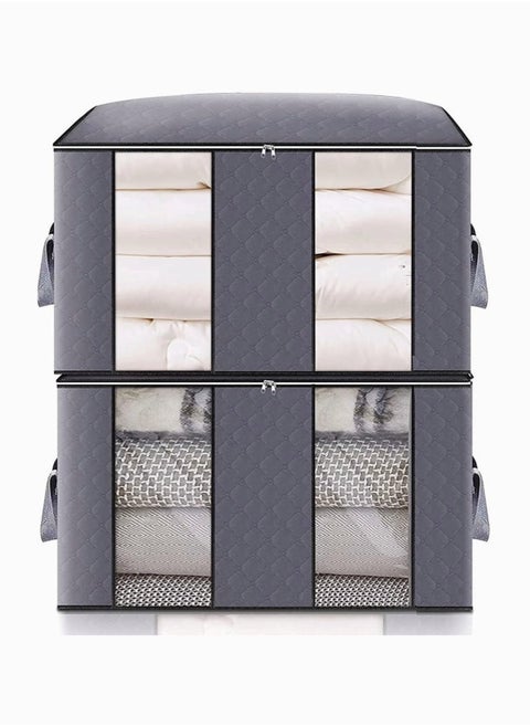 2 Pieces Large Capacity Closet Organizer and Clothes Storage Bag with Clear Windows for Store Quilt Clothes