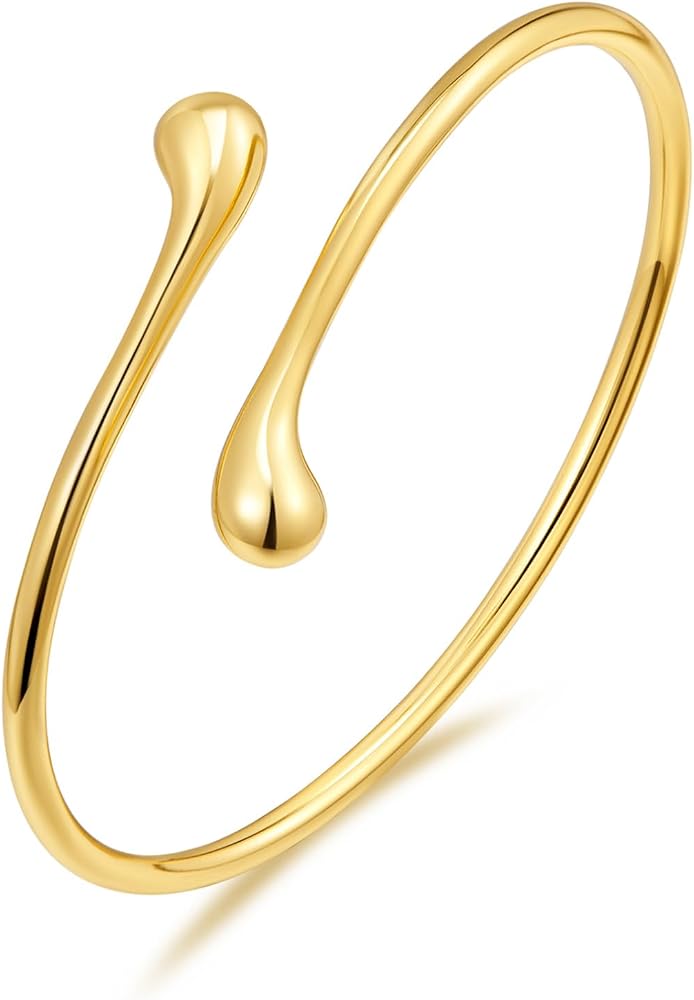 ASKIND Chunky Gold Cuff Bangle Bracelets for Women, Wide Gold Bangle Hammered Open Wrist Cuff Bracelets Wrap Bracelet - Image 1