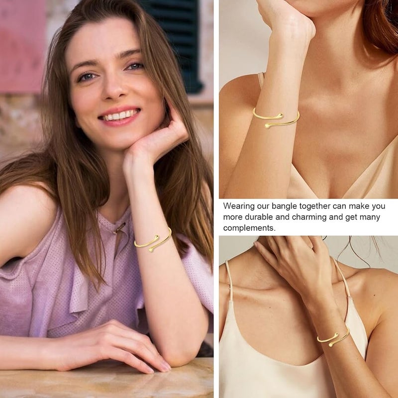 ASKIND Chunky Gold Cuff Bangle Bracelets for Women, Wide Gold Bangle Hammered Open Wrist Cuff Bracelets Wrap Bracelet - Image 4