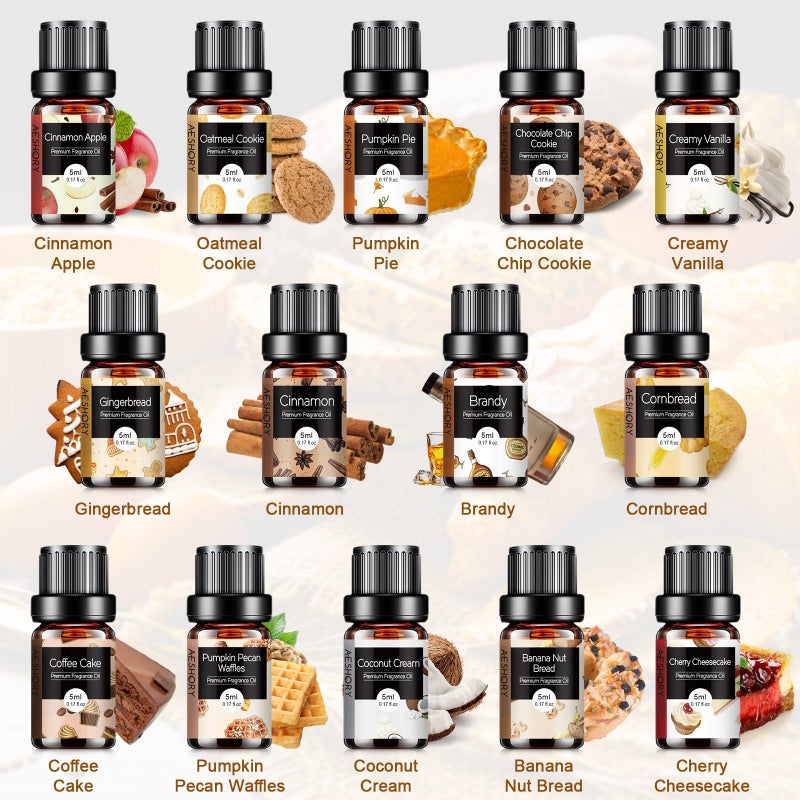 Aeshory Bakery Essential Oils Set - Fragrance Oil for Diffusers, Candle Making - Pumpkin Pie, Coffee Cake, Oatmeal Cookie, Gingerbread, Cinnamon Apple Aromatherapy Scented Oils (5ml) - Image 2