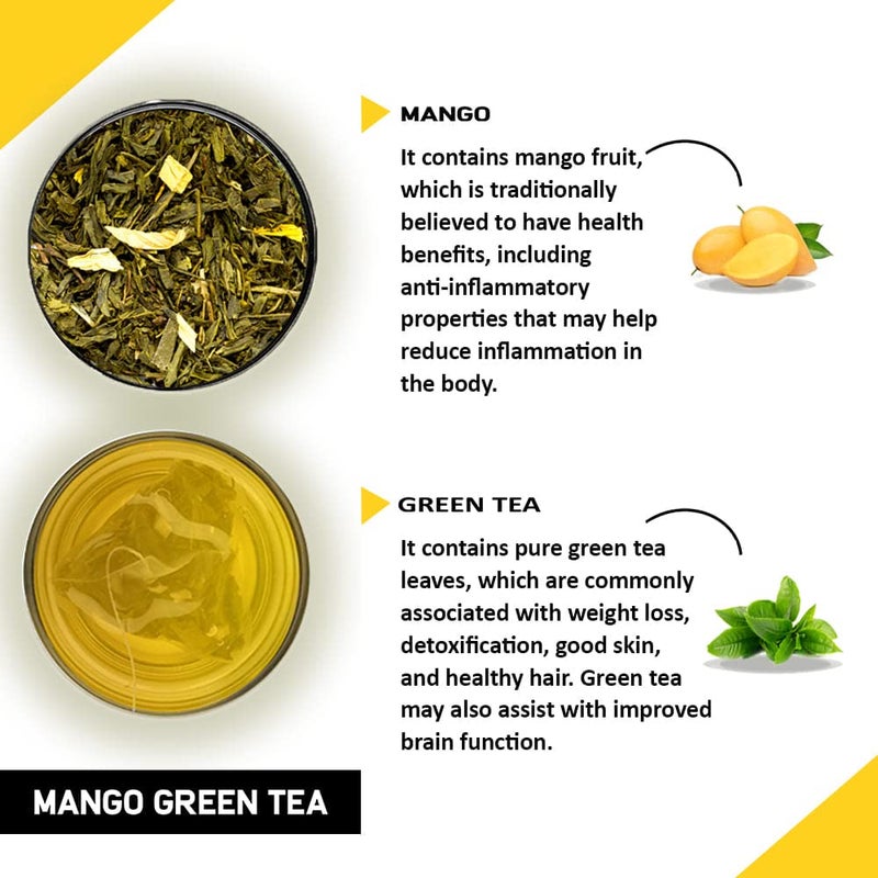 TEACURRY Mango Green Tea (1 Month Pack, 30 Tea Bags) - Organic mango flavor tea | Immune With Added Vitamin-C | Made with Whole Leaf & Natural Ingredients - Image 2