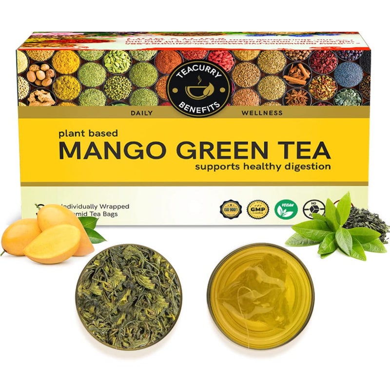 TEACURRY Mango Green Tea (1 Month Pack, 30 Tea Bags) - Organic mango flavor tea | Immune With Added Vitamin-C | Made with Whole Leaf & Natural Ingredients - Image 1