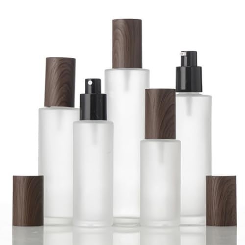 VANTOBEST 2PCS 120ml/4oz Empty Frosted Glass Lotion Pump Bottles with Wood Cap Refillable Makeup Cosmetic Container Storage Dispenser Jar for Essential Oils Lotions Cream DIY Skin Care - Image 5