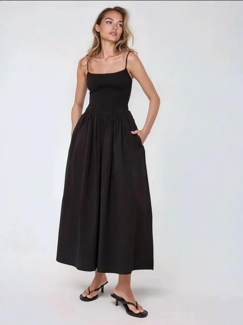 HICCUP Square Collar A-Form Maxi Dress