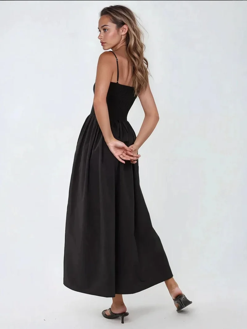 HICCUP Black Square Collar A-Form Maxi Dress for Women | Best Price UAE