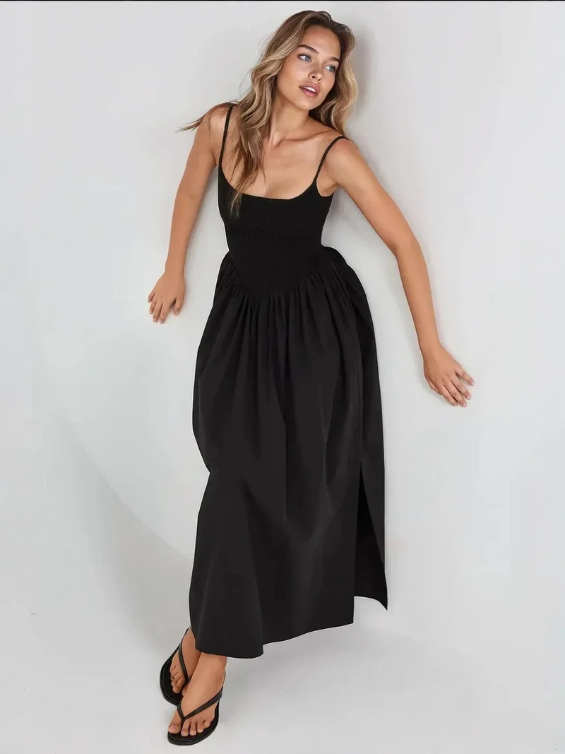 HICCUP Black Square Collar A-Form Maxi Dress for Women | Best Price UAE