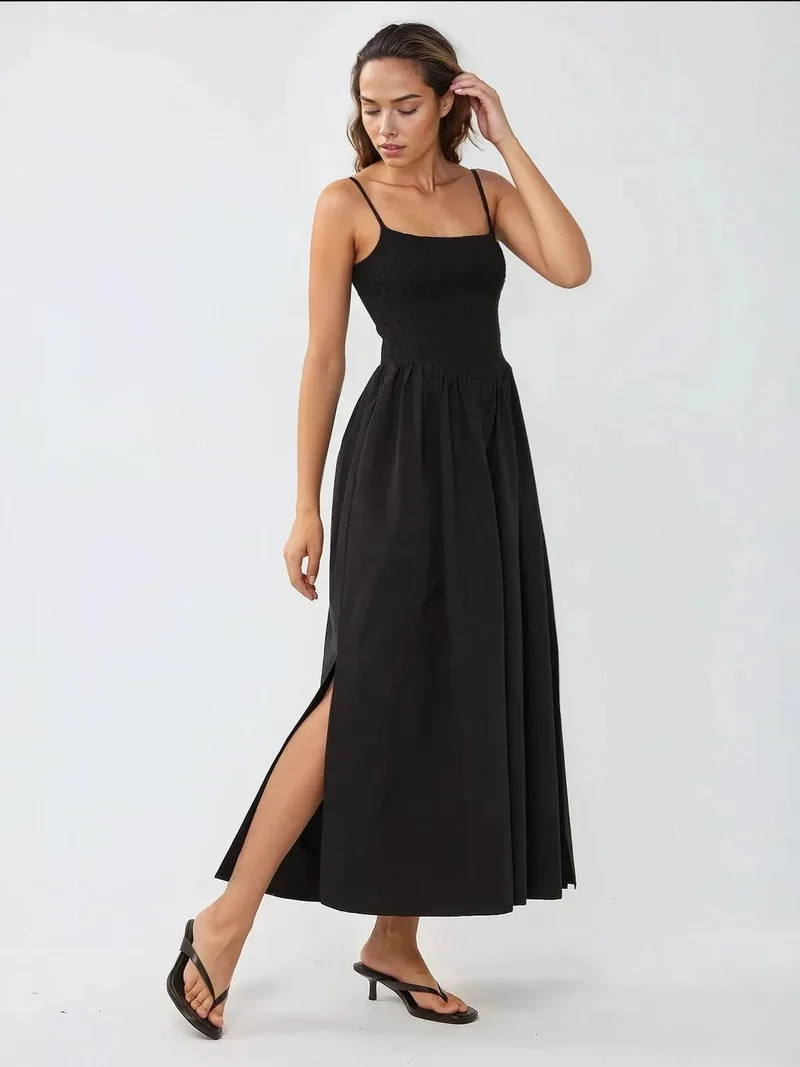 HICCUP Black Square Collar A-Form Maxi Dress for Women | Best Price UAE