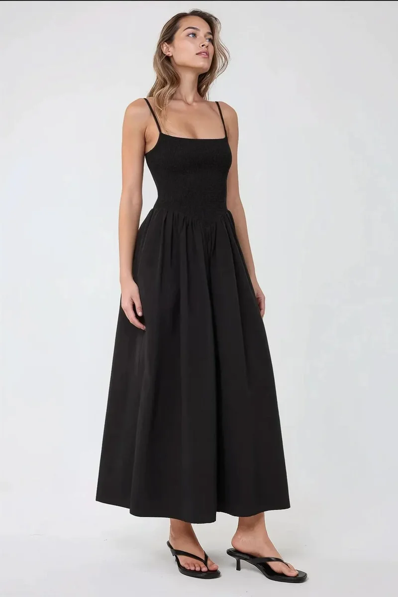 Hiccup Square Collar A-Form Maxi Dress