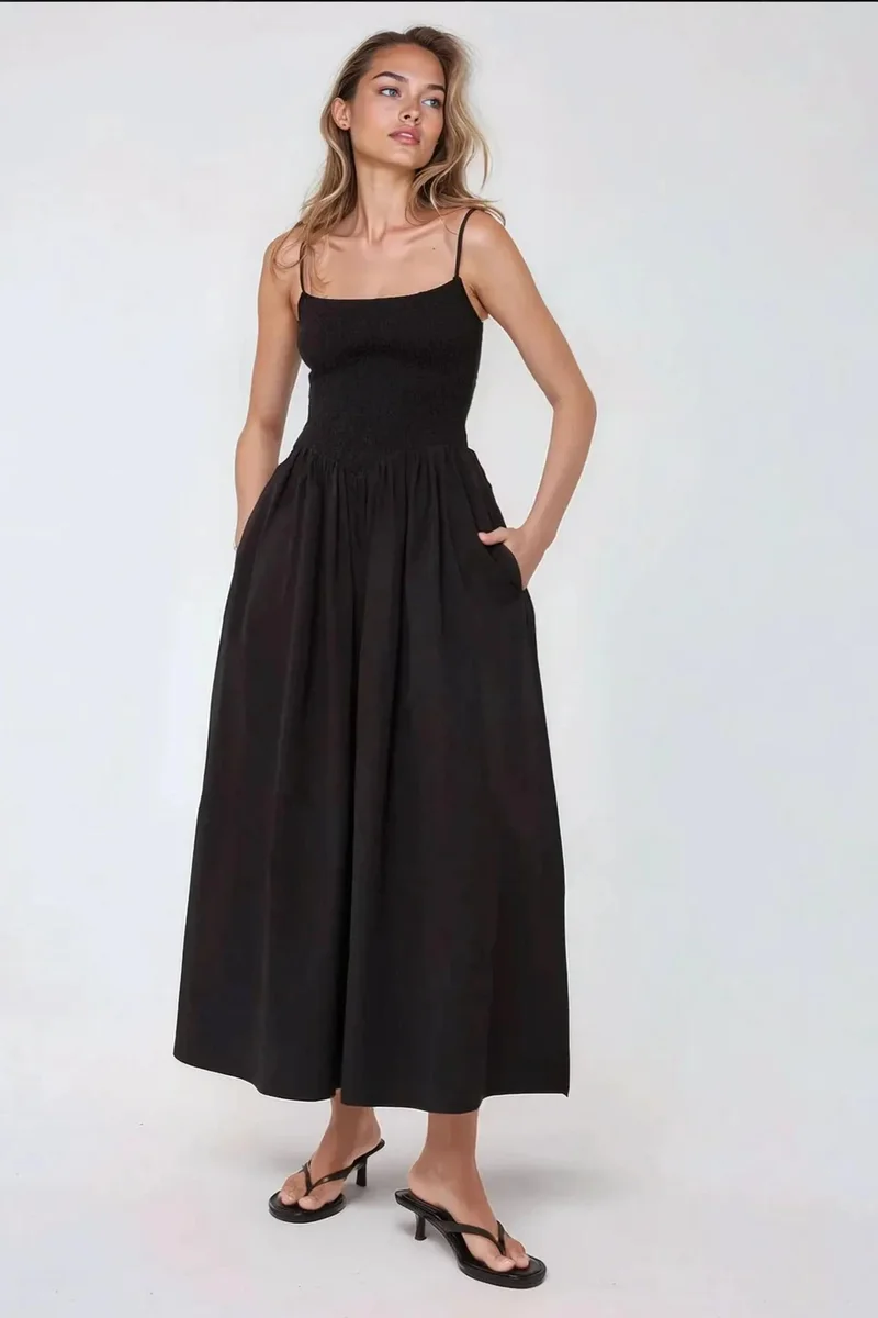 Hiccup Square Collar A-Form Maxi Dress