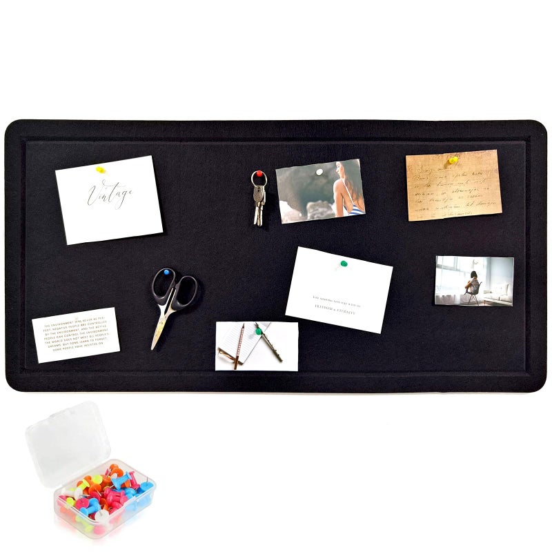Gihunk 32"x16"Large Black Cork Board with 50 Push Pins, Black Cork Bulletin Board Felt Pin Board for Paste Notes, Photos, Schedules, for School, Home & Office - Image 1