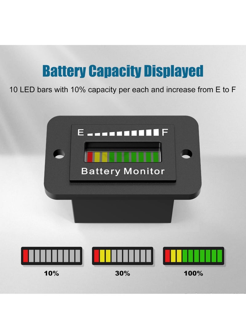 عداد مؤشر البطارية، شاشة عرض جهد البطارية LED، مؤشر سعة بطارية عربة الجولف، جهاز مراقبة البطارية المقاوم للماء، مقياس بطارية ليثيوم لبطاريات الحمض لمعظم السيارات - Image 2