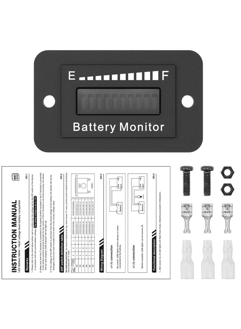 عداد مؤشر البطارية، شاشة عرض جهد البطارية LED، مؤشر سعة بطارية عربة الجولف، جهاز مراقبة البطارية المقاوم للماء، مقياس بطارية ليثيوم لبطاريات الحمض لمعظم السيارات - Image 5