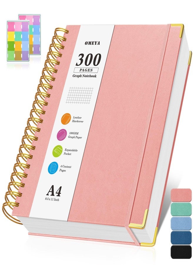 OMEYA Graph Paper Notebook, Spiral Grid Notebook 8.5" X 11", Hardcover Leather Journal 300 Pages, 100GSM Thick Grid Paper Notebook, Large A5 Graphing Notebook Journal for Women Men Writing Engineering Work - Image 1
