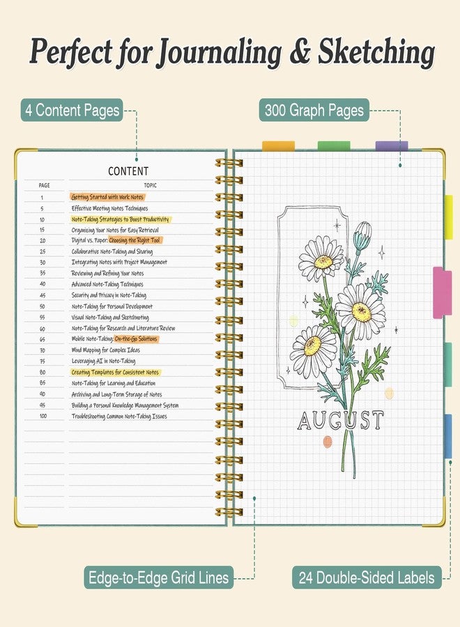 OMEYA Graph Paper Notebook, Spiral Grid Notebook 8.5" X 11", Hardcover Leather Journal 300 Pages, 100GSM Thick Grid Paper Notebook, Large A5 Graphing Notebook Journal for Women Men Writing Engineering Work - Image 3
